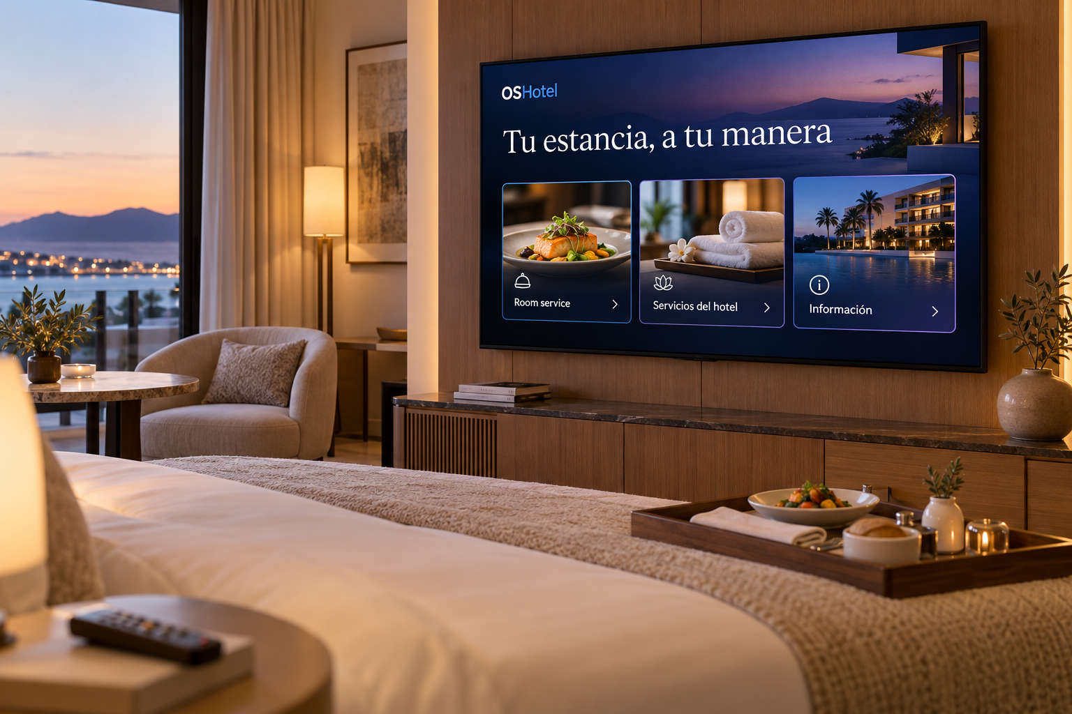 Escena ilustrativa de servicios del hotel en la TV